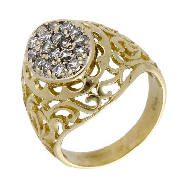 Pre-Owned 9ct Gold Cubic Zirconia Oval Cluster Domed Dress Ring