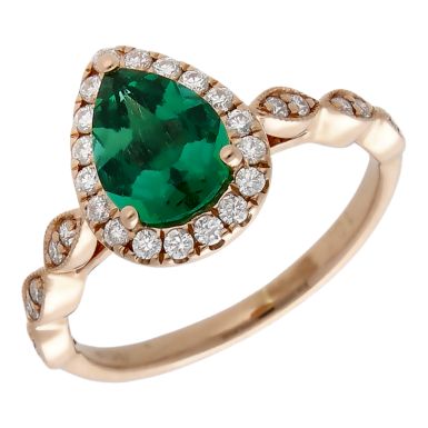 Pre-Owned 9ct Rose Gold Lab Grown Enerald & Diamond Halo Ring