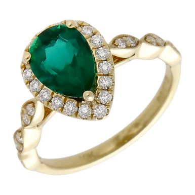 Pre-Owned 9ct Yellow Gold Lab Grown Enerald & Diamond Halo Ring