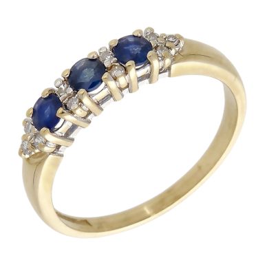 Pre-Owned 9ct Yellow Gold Sapphire & Diamond Dress Ring