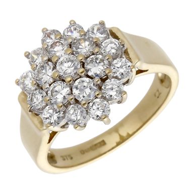 Pre-Owned 9ct Yellow Gold Cubic Zirconia Cluster Ring