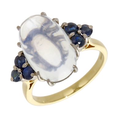 Pre-Owned 18ct Yellow Gold Moonstone & Sapphire Dress Ring