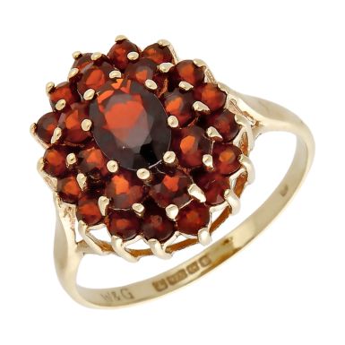 Pre-Owned Vintage 1978 9ct Yellow Gold Garnet Cluster Ring