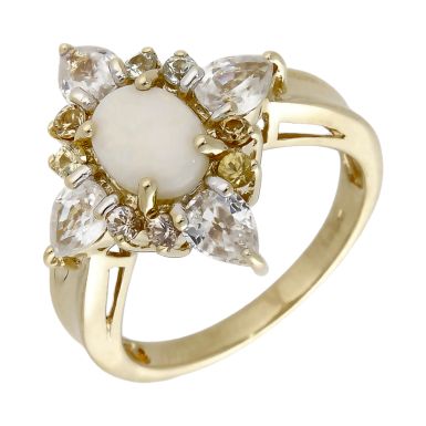 Pre-Owned 9ct Yellow Gold Opal and Topaz Cluster Ring