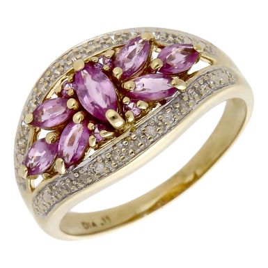 Pre-Owned 9ct Yellow Gold Pink Sapphire & Diamond Dress Ring
