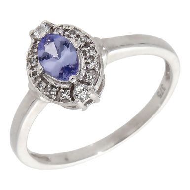 Pre-Owned 9ct White Gold Tanzanite & White Topaz Cluster Ring