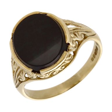 Pre-Owned Vintage 1977 9ct Gold Oval Onyx Signet Ring