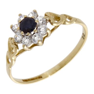Pre-Owned 9ct Yellow Gold Sapphire & CZ Cluster Ring
