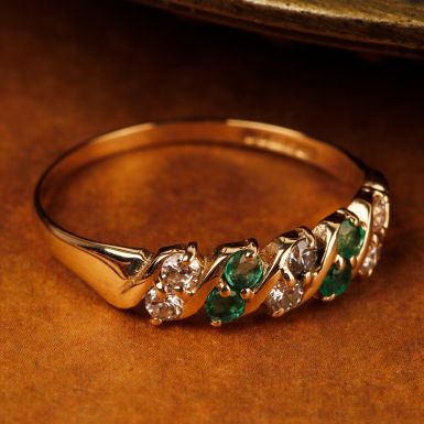 Pre-Owned Vintage 1988 9ct Gold Emerald & Cubic Zirconia Ring