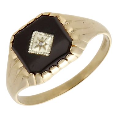 Pre-Owned Vintage 1988 9ct Gold Onyx & Diamond Signet Ring