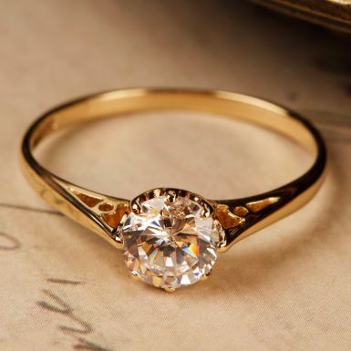 Pre-Owned Vintage 1986 9ct Gold Cubic Zirconia Solitaire Ring