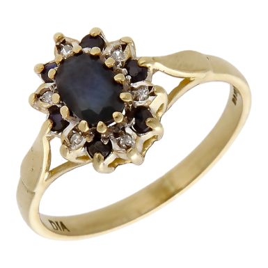 Pre-Owned 9ct Yellow Gold Sapphire & Diamond Cluster Ring