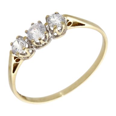 Pre-Owned 9ct Yellow Gold Cubic Zirconia Trilogy Ring