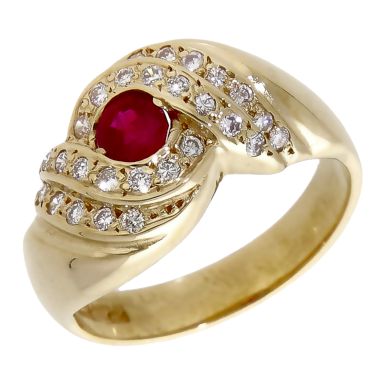 Pre-Owned 9ct Yellow Gold Ruby & Diamond Twist Cluster Ring
