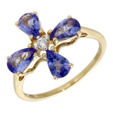 Pre-Owned 9ct Yellow Gold Tanzanite Floral Dress Ring