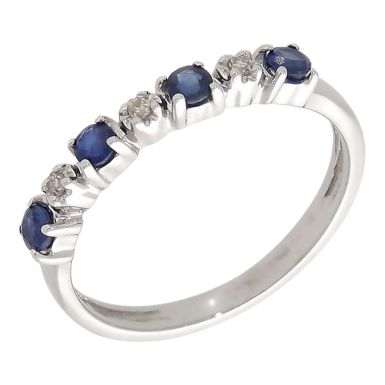 Pre-Owned 9ct White Gold Sapphire & Diamond Half Eternity Ring