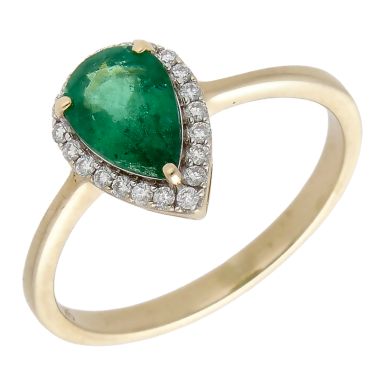 Pre-Owned 9ct Yellow Gold Emerald & Diamond Cluster Ring