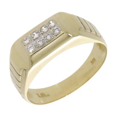Pre-Owned 14ct Yellow Gold Cubic Zirconia 2 Row Signet Ring