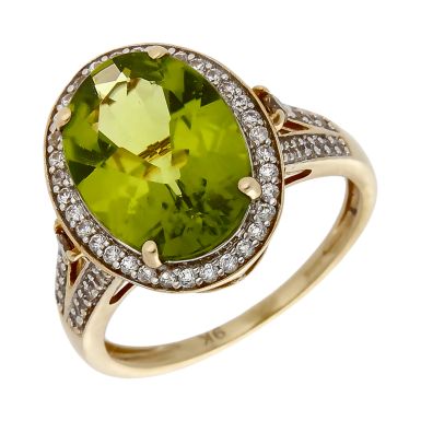 Pre-Owned 9ct Yellow Gold Peridot & Cubic Zirconia Dress Ring