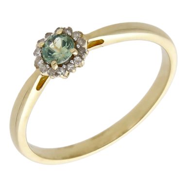 Pre-Owned 9ct Gold Green Sapphire & Diamond Cluster Ring