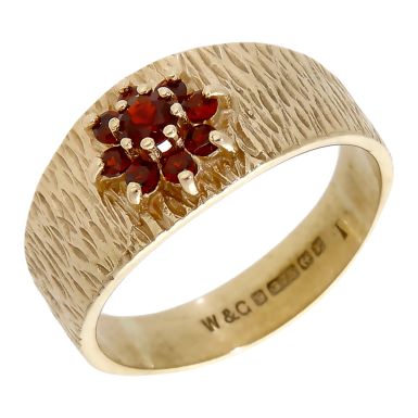 Pre-Owned Vintage 1970 9ct Yellow Gold Garnet Cluster Ring
