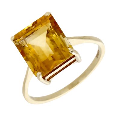 Pre-Owned 9ct Yellow Gold Large Citrine Solitaire Dress Ring