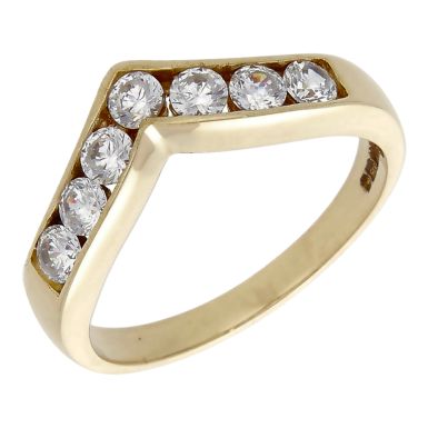 Pre-Owned 9ct Yellow Gold Cubic Zirconia Half Wishbone Ring