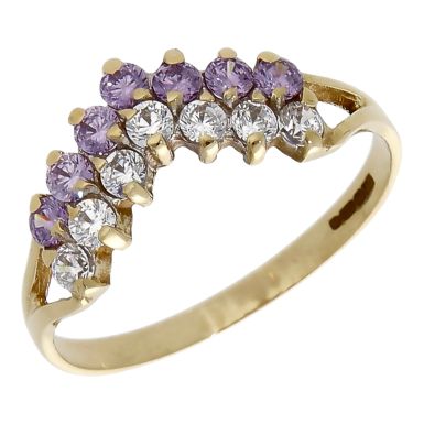 Pre-Owned 9ct Yellow Gold Amethyst & CZ Wishbone Ring