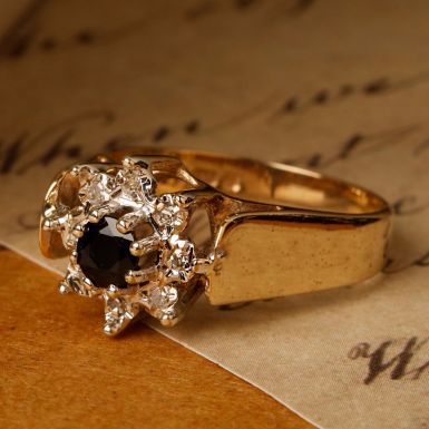 Pre-Owned Vintage 1978 9ct Gold Sapphire & Diamond Cluster Ring