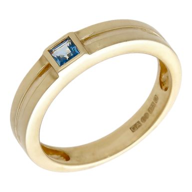 Pre-Owned 9ct Yellow Gold Blue Topaz Set Solitaire Band Ring