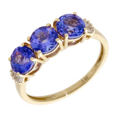 Pre-Owned 14ct Gold Tanzanite & Diamond Trilogy Dress Ring