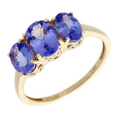 Pre-Owned 14ct Yellow Gold Tanzanite Trilogy Ring