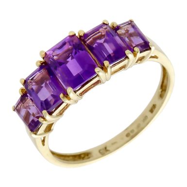 Pre-Owned 9ct Yellow Gold Amethyst 5 Stone Dress Ring