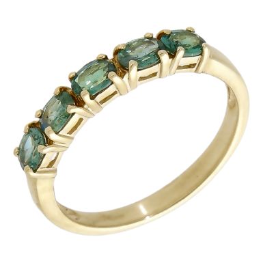Pre-Owned 9ct Yellow Gold Green Topaz 5 Stone Eternity Ring