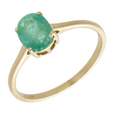 Pre-Owned 14ct Yellow Gold Emerald Solitaire Dress Ring