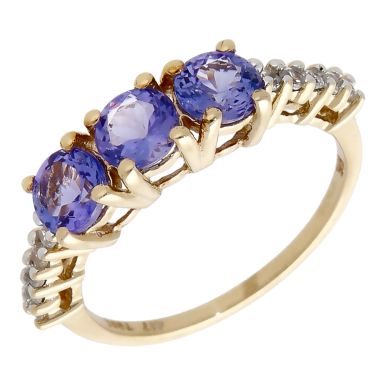 Pre-Owned 9ct Yellow Gold Tanzanite & Diamond Dress Ring