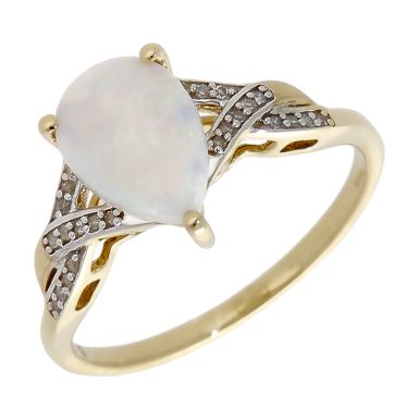 Pre-Owned 9ct Yellow Gold Opal & Diamond Dress Ring