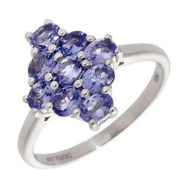 Pre-Owned 9ct White Gold Tanzanite Cluster Ring