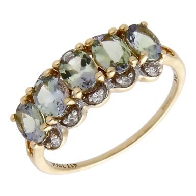 Pre-Owned 9ct Yellow Gold Green Amethyst & Diamond Dress Ring