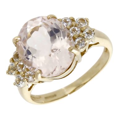 Pre-Owned 9ct Yellow Gold Rose Quartz & Spinel Dress Ring