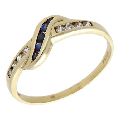 Pre-Owned 9ct Gold Sapphire & Cubic Zirconia Wave Twist Ring