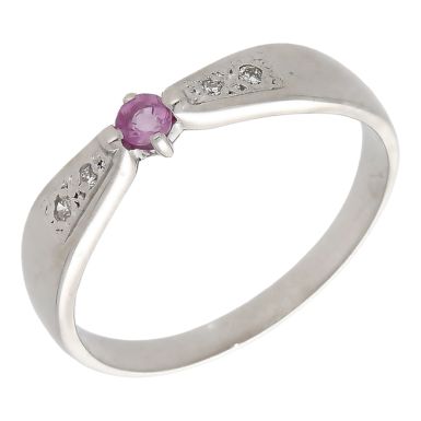 Pre-Owned 9ct White Gold Pink Sapphire & Diamond Dress Ring