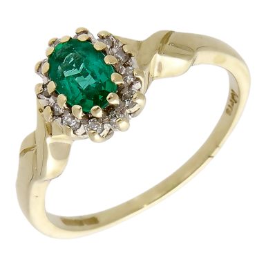 Pre-Owned 9ct Synthetic Emerald & Diamond Cluster Ring