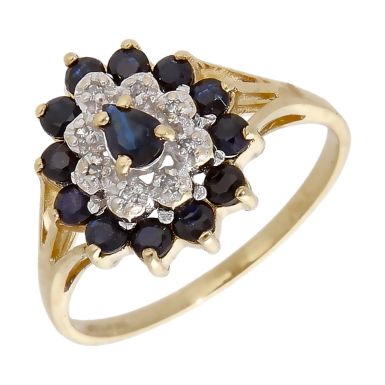Pre-Owned 9ct Yellow Gold Sapphire & Diamond Cluster Ring