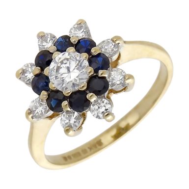 Pre-Owned Vintage 1985 9ct Gold Sapphire & CZ Cluster Ring