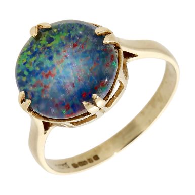 Pre-Owned Vintage 1976 9ct Gold Opal Doublet Solitaire Ring