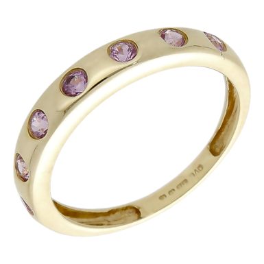 Pre-Owned 9ct Yellow Gold Pink Sapphire Set Band Ring
