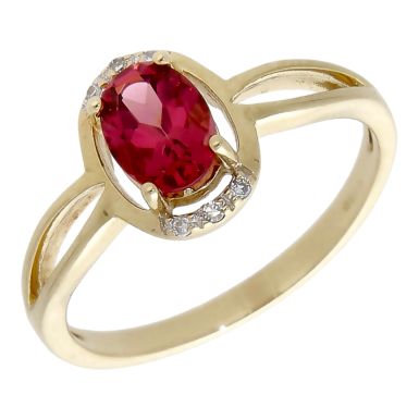 Pre-Owned 9ct Yellow Gold Tourmaline & Diamond Dress Ring