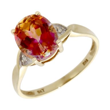 Pre-Owned 9ct Yellow Gold Mystic Topaz & Diamond Dress Ring