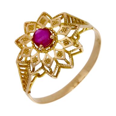 Pre-Owned High Carat Red Stone Floral Dress Ring